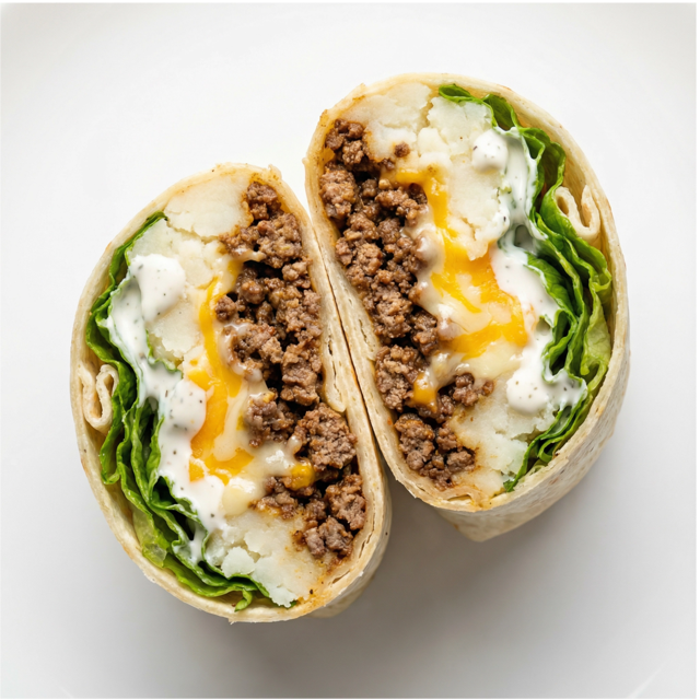 Cheesy Beef Mash Wrap.