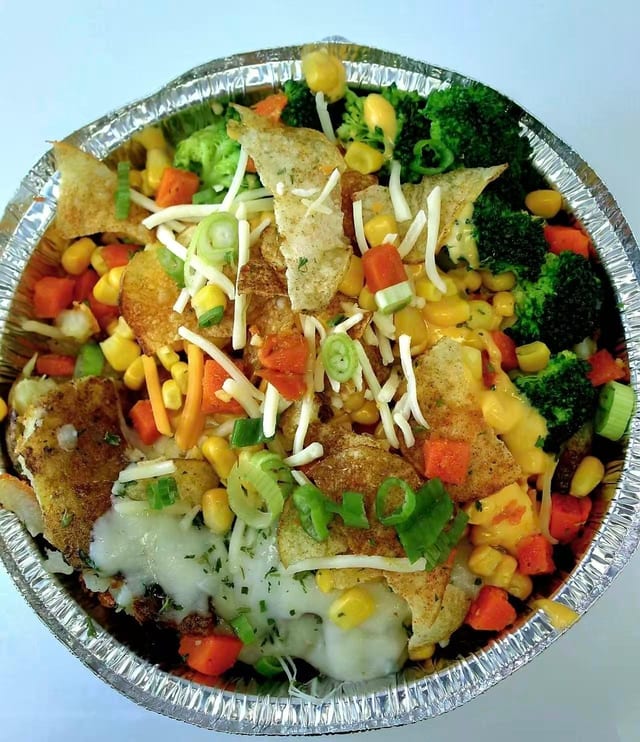 Cheesy Veggie Smashed Potato.